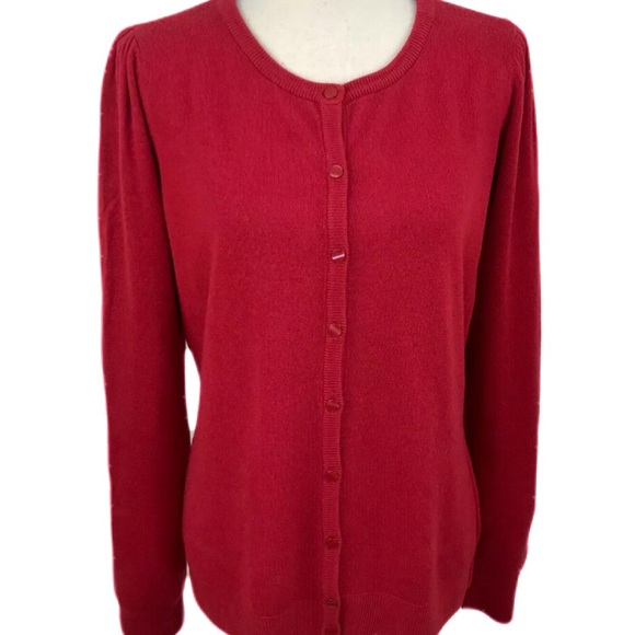 deep red cardigan
